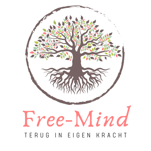 Free-mind: "Logo van Free-mind, gespecialiseerd in life coaching, massage en Access Bars behandelingen."